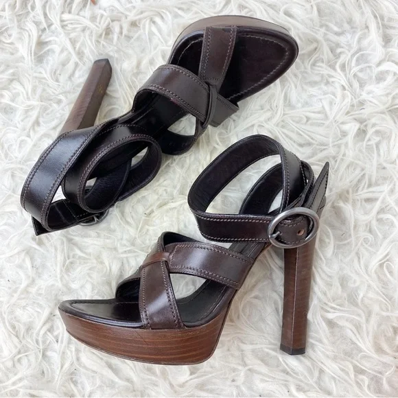 Yves Saint Laurent Platform Leather Strappy Heels - Picture 2 of 6